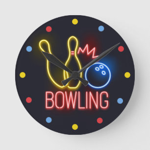 Neon Bowling Skittles Wall Clock