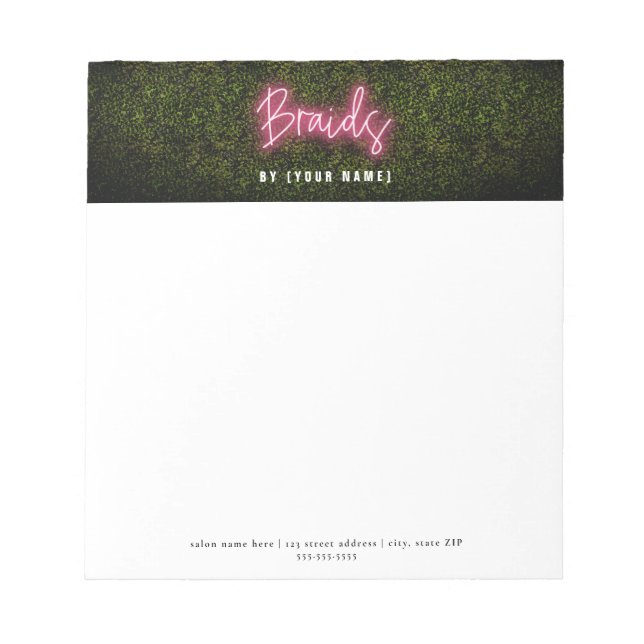 Neon Boxwood Hair Salon Braids Notepad (Front)