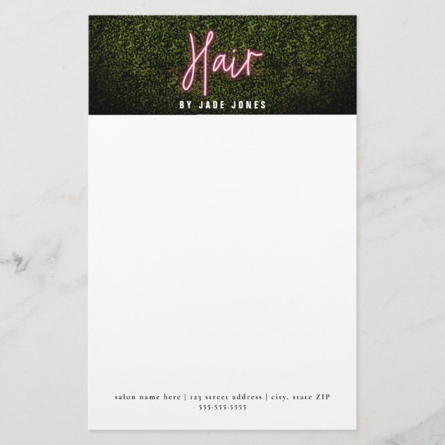 Neon Boxwood Hair Salon Professional Cosmetologist Stationery (Front)