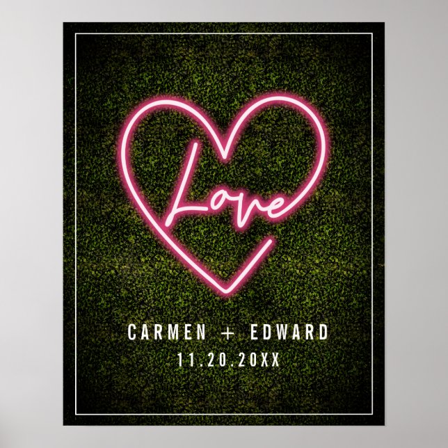 Neon Boxwood Love Heart Wedding Welcome Poster (Front)