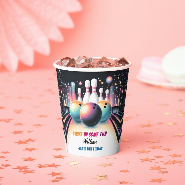 Neon Boy Kids Team Event Bowling 21st Birthday Paper Cups (Insitu)