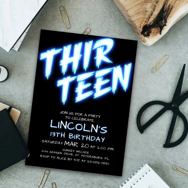 Neon Boys Pool 13th Birthday Invitation (Creator Uploaded)