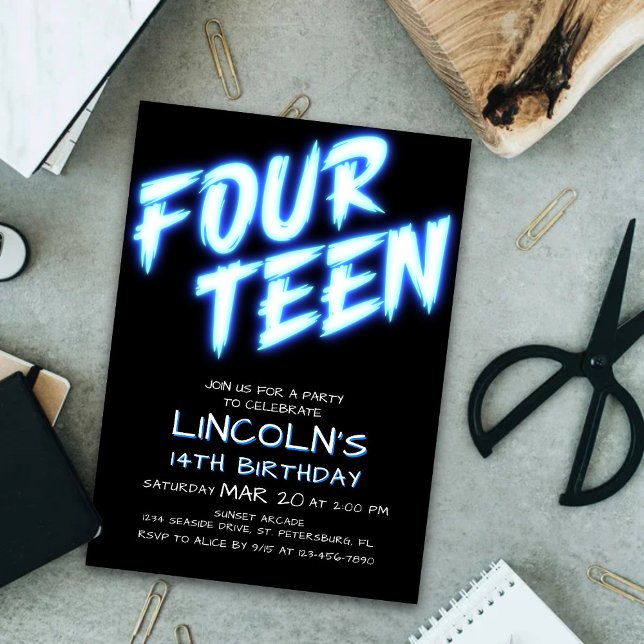 Neon Boys Pool 14th Birthday Invitation (Creator Uploaded)