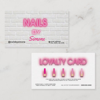 Neon & Brick Background Nail Artist Business Card