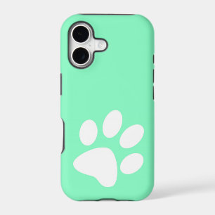 neon bright blue green teal paw print