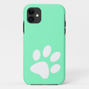 neon bright blue green teal paw print iPhone 11 case