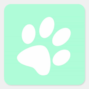 neon bright blue green teal paw print square sticker