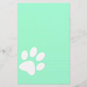 neon bright blue green teal paw print stationery