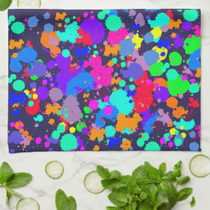 Neon bright colourful paint splatter towel