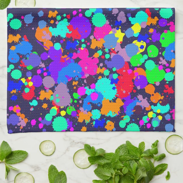 Neon bright colourful paint splatter towel (Folded)