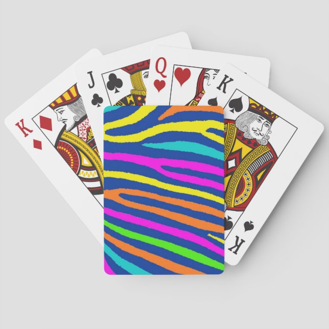 Neon bright colours zebra stripes playing cards (Back)