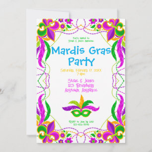 Neon Bright Mardi Gras Party Invitation