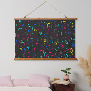 Neon Bright Marks on Black Hanging Tapestry