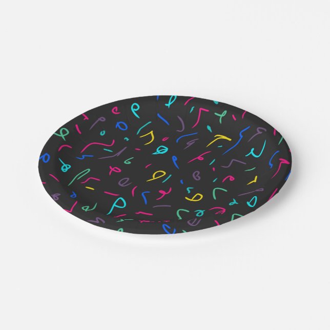 Neon Bright Marks on Black  Paper Plate (Angled)