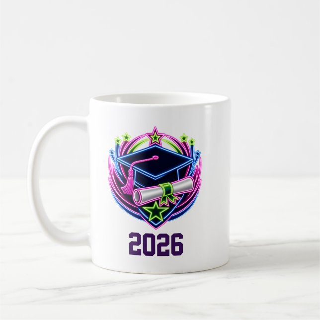neon brights graduation logo coffee mug (Left)