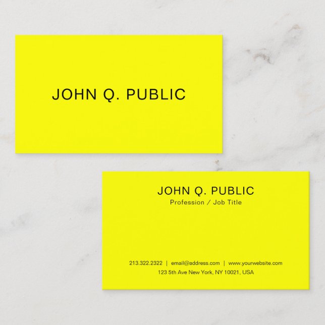 Neon Brilliant Bright Yellow Elegant Template Business Card (Front/Back)