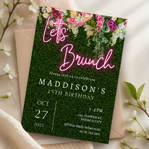 Neon Brunch Floral Backdrop Garden Birthday Party Invitation