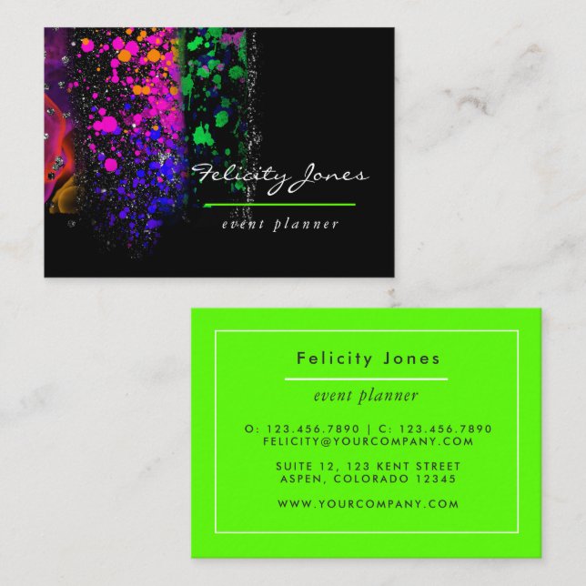 Neon Brush Strokes Business Card (Front/Back)