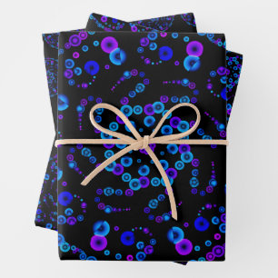 Neon Bubble Orbs Mandala on Black Wrapping Paper Sheet