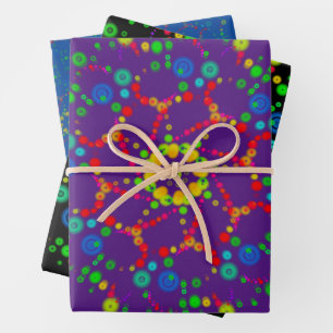 Neon Bubble Orbs Mandala Triple Design Wrapping Paper Sheet