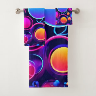 Neon Bubble Pattern Bath Towel Set