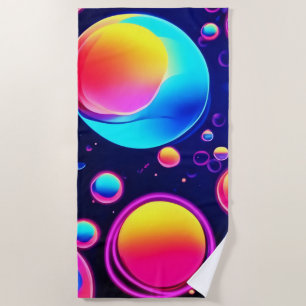 Neon Bubble Universe Beach Towel