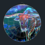 Neon Bull"s Eye Dart Board<br><div class="desc">Cool dart board for any game room with a neon Longhorn bull challenging players to hit the bullseye</div>