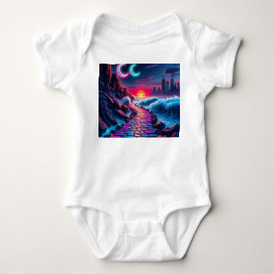 Neon Bunny & Neon City Skyline Pathway One Piece B Baby Bodysuit
