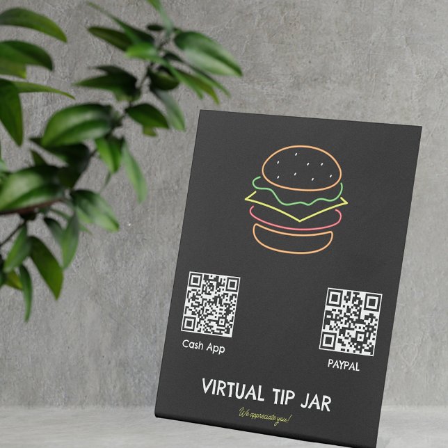 Neon Burger Virtual Tip Jar Tabletop Sign (Creator Uploaded)