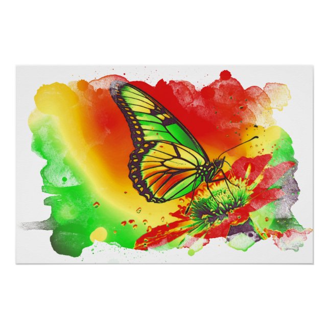 *~* Neon Butterfly Artistic Creative Flower AP52 Poster (Front)