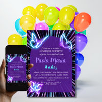 Neon Butterfly Black Purple Girl Birthday Spanish 