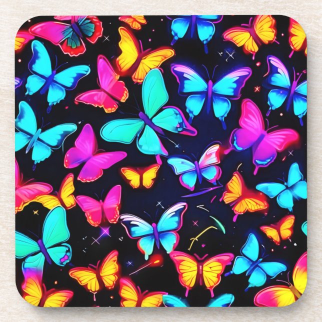 Neon Butterfly Pattern Coaster (Front)