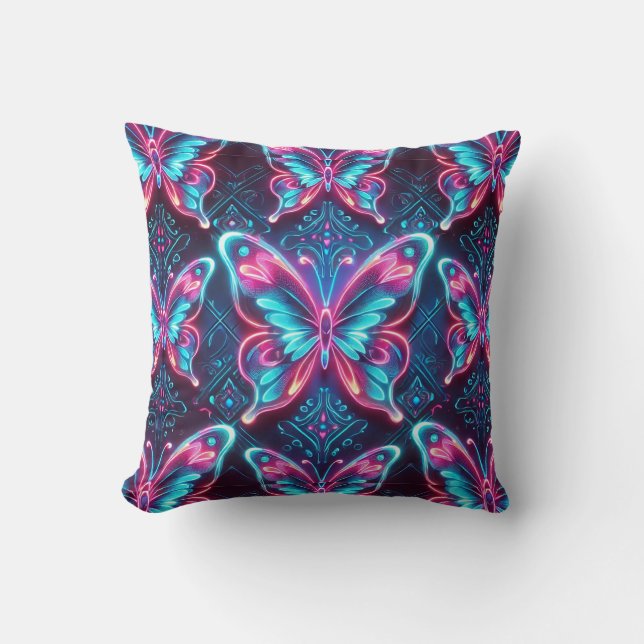 Neon butterfly pattern cushion (Front)