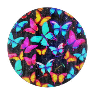Neon Butterfly Pattern Cutting Board