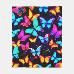 Neon Butterfly Pattern Fleece Blanket