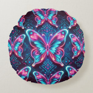Neon butterfly pattern round cushion