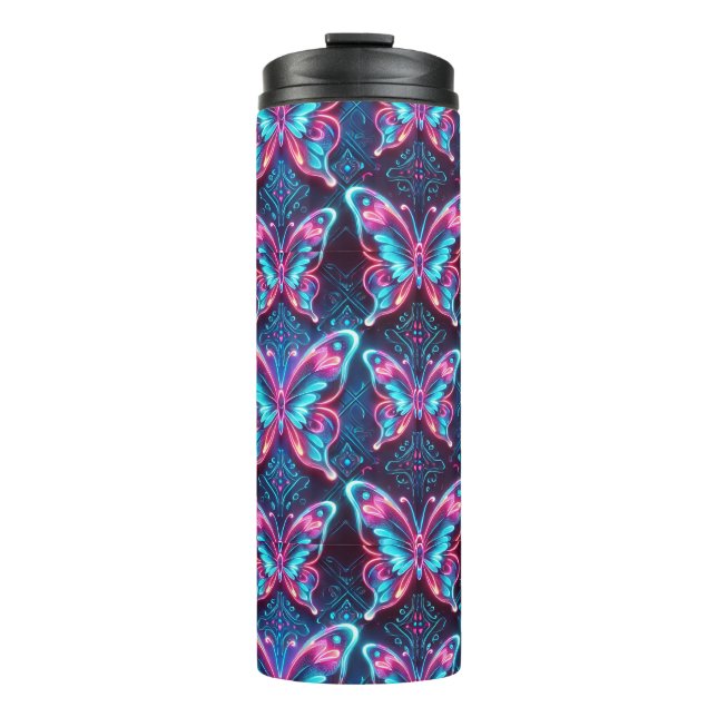 Neon butterfly pattern thermal tumbler (Front)
