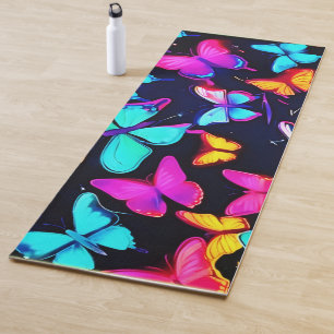 Neon Butterfly Pattern Yoga Mat