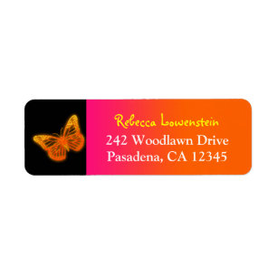 Neon Butterfly Return Address Label