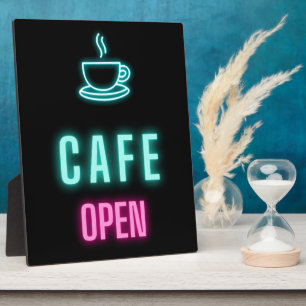 Neon Cafe Open Coffee Bar Countertop Sign Plaque