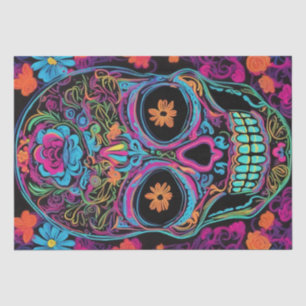 Neon Calavera: Day of the Dead Skull Decoupage  Tissue Paper
