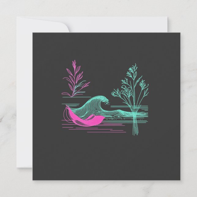NEON CALM – Retro Wave & Botanical Line Art Holiday Card (Front)