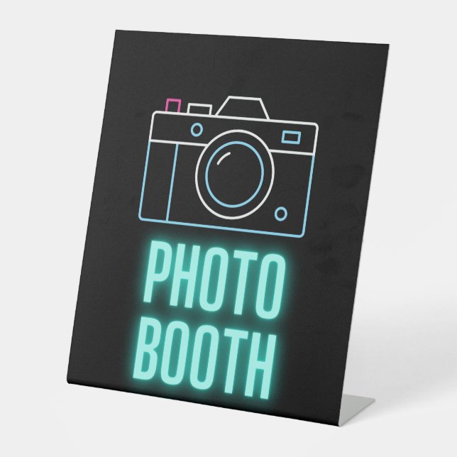 Neon Camera Photo Booth  Pedestal Sign (Front)