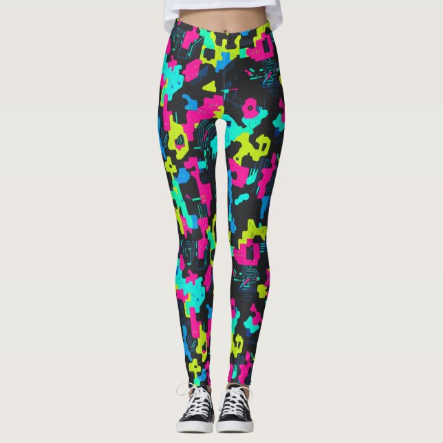 Neon Camouflage Pattern Leggings (Front)