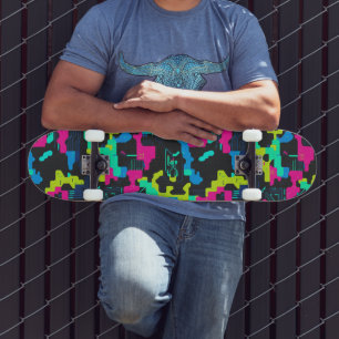 Neon Camouflage Pattern Skateboard