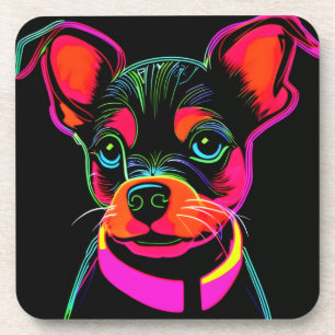 Neon Canine Puppy Art Coaster
