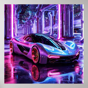 Neon car art poster
