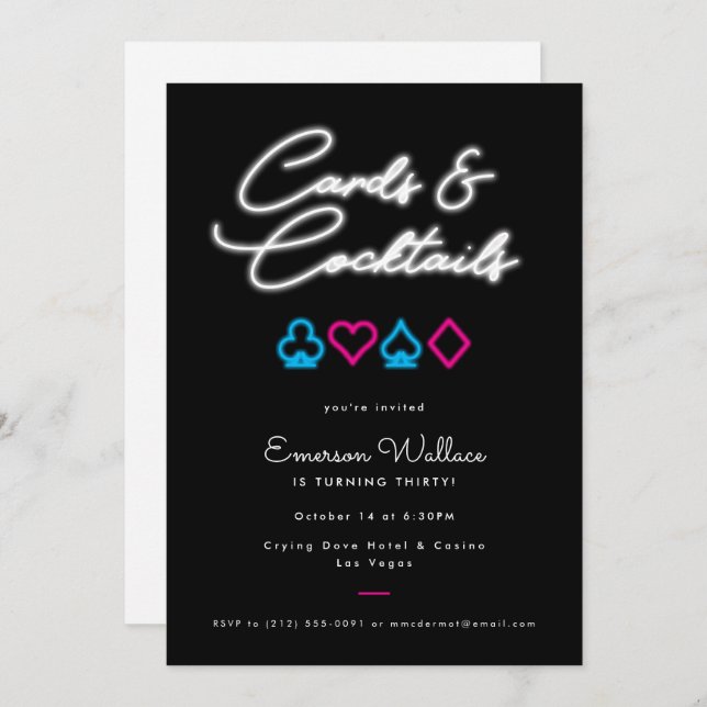 Neon Cards & Cocktails Birthday Party Invitation (Front/Back)