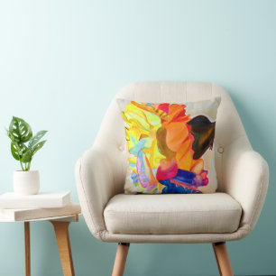 Neon Carnation watercolor flower Cushion