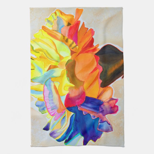 Neon Carnation watercolor flower Tea Towel (Vertical)